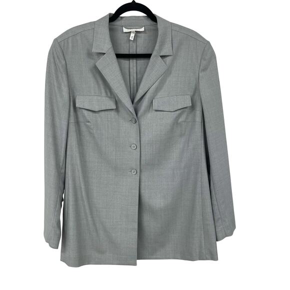 Escada Gray Blue Plaid Striped Button Up Blazer Jacket Size 44 / US 14 AS IS - Picture 1 of 6